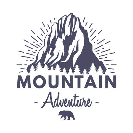 Outdoor Adventure and Hiking Tourism icon with Black Forest and Mountain Silhouette Vector Templateのイラスト素材