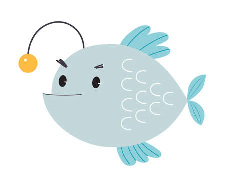 Cute Anglerfish as Sea Animal Floating Underwater Vector Illustrationのイラスト素材