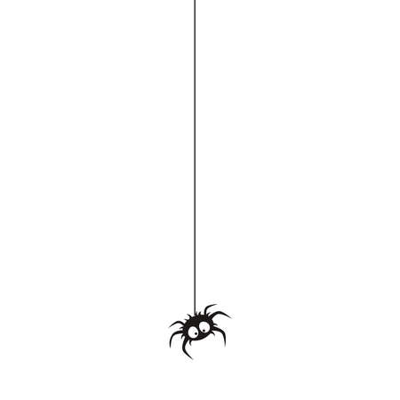 Cute Black Small Spider Hanging on String Vector Illustrationのイラスト素材
