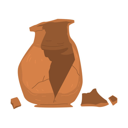 Clay Broken Amphora as Archeology and Paleontology Ancient Artifact and Remain Vector Illustrationのイラスト素材