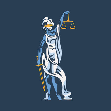 Themis as Ancient Greek Goddess and Lady Justice with Blindfold Holding Scales and Sword Vector Illustrationのイラスト素材