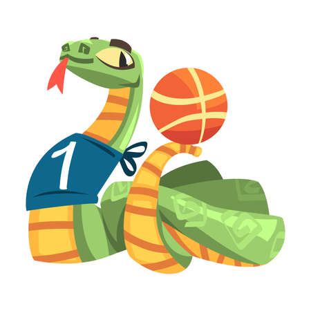 Snake in Sportswear Playing Basketball Game Doing Sport Vector Illustrationのイラスト素材