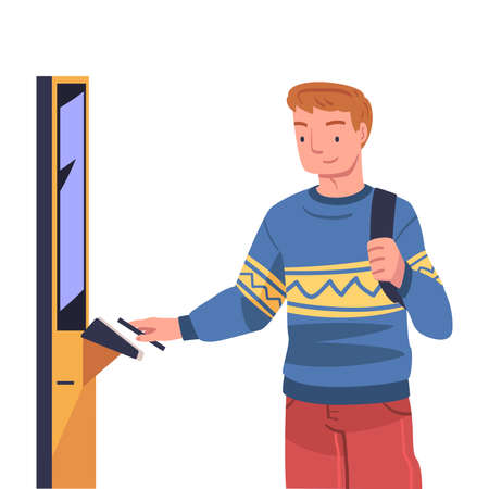 Man Character Using Contactless Payment with Smartphone for virus Prevention Vector Illustrationのイラスト素材