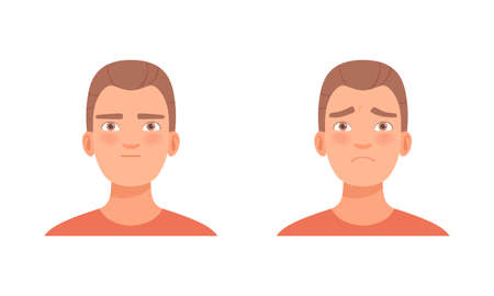 Man Head with Sad and Neutral Facial Expression Vector Setのイラスト素材