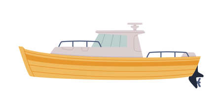 Motorboat or Speedboat as Watercraft or Swimming Water Vessel Vector Illustrationのイラスト素材