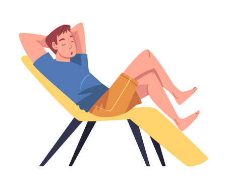 Tired Young Man Lounging on Couch Vector Illustrationのイラスト素材