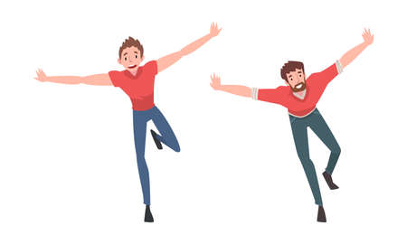 Smiling Man Running with Outstretched Arms Vector Setのイラスト素材