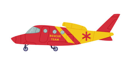 Red and Yellow Aircraft as Rescue Equipment and Emergency Vehicle for Urgent Saving of Life Vector Illustrationのイラスト素材