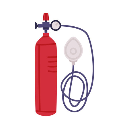 Red Gas Cylinder as High Pressure Vessel with Protective Mask Vector Illustrationのイラスト素材