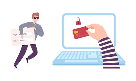 Hacker Stealing Personal Data from Phishing Site Vector Setのイラスト素材