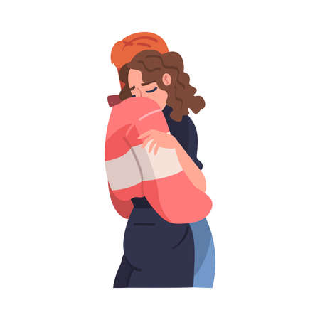 Man and Woman Character Hugging and Embracing Each Other Expressing Friendly Feeling Vector Illustrationのイラスト素材