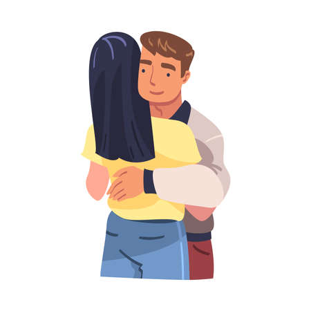 Man and Woman Character Hugging and Embracing Each Other Expressing Friendly Feeling Vector Illustrationのイラスト素材