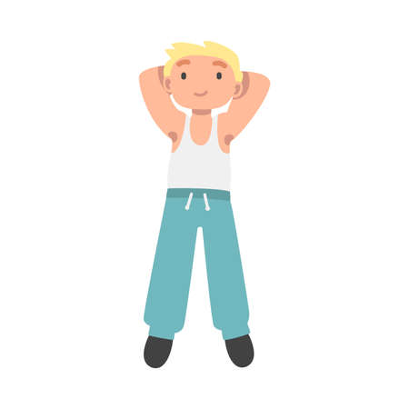Young Lying Blond Man Watching Sky View from Above Vector Illustrationのイラスト素材