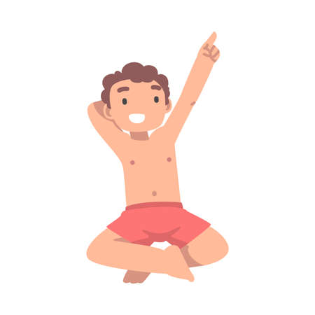 Young Lying Man with Crossed Legs Pointing Up View from Above Vector Illustrationのイラスト素材