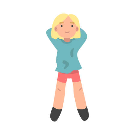 Young Lying Woman with Head Rested on Her Hands View from Above Vector Illustrationのイラスト素材