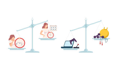 Outbalanced Scales with Different Things of Value Comparison Vector Setのイラスト素材