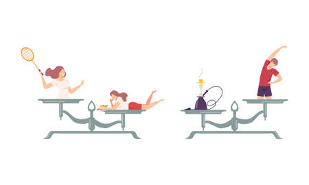 Outbalanced Scales with Different Things of Value Comparison Vector Setのイラスト素材