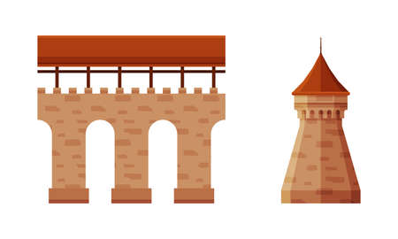 Ancient Medieval Castle or Fortress Wall Element Vector Setのイラスト素材