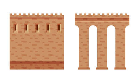 Ancient Medieval Castle or Fortress Wall Element Vector Setのイラスト素材