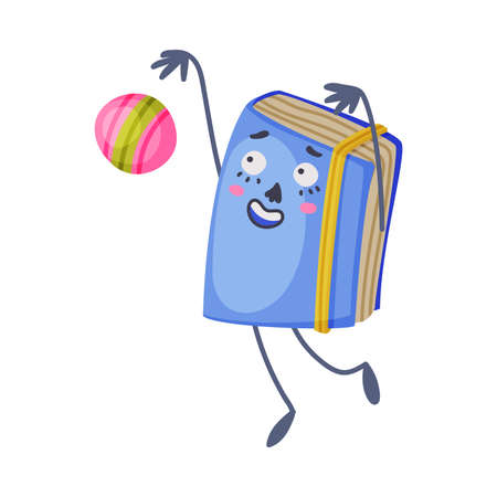 Funny Notebook as Office Supply Humanized Character Playing Ball Vector Illustrationのイラスト素材