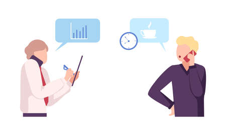 Man with Smartphone Calling and Talking Using Electronic Device Vector Setのイラスト素材