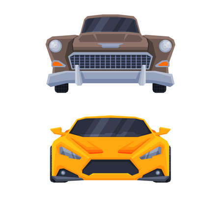 Car and Urban Transport as Road Traffic Front View Vector Setのイラスト素材