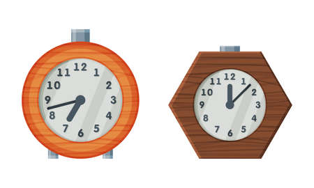 Clock with Clock Face and Clockwork Mechanism Displaying Time Vector Set