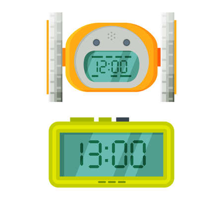 Digital Clock with Clockwork Mechanism Displaying Time Vector Setのイラスト素材