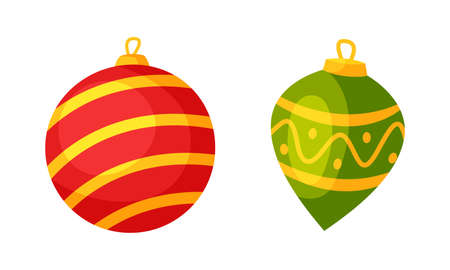 Bright Baubles as Merry Christmas Holiday Object and Element Vector Setのイラスト素材