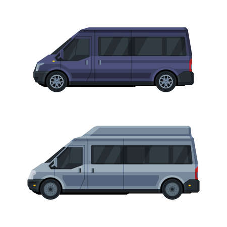 Grey Van as Road Vehicle and Urban Transport Vector Setのイラスト素材