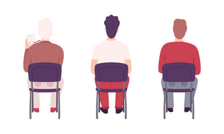 Young Male Student Sitting on Chair in Class Back View Vector Setのイラスト素材