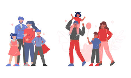 Parent and His Growing Son and Daughter Vector Setのイラスト素材