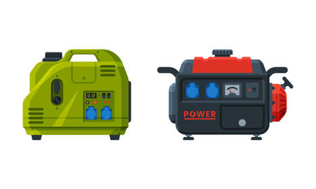 Types of Industrial Electrical Power Generator Vector Setのイラスト素材