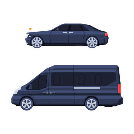 Presidential Motorcade and Government Motor Vehicle Side View Vector Setのイラスト素材