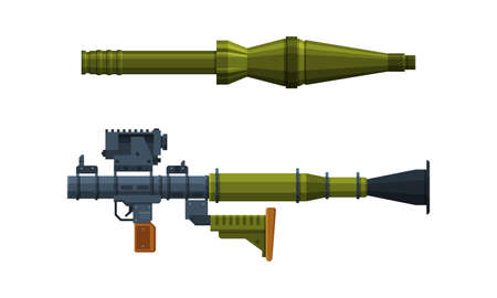 Bazooka as Portable Anti-tank Rocket Launcher Weapon Vector Setのイラスト素材