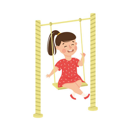 Smiling Girl Swinging Playing and Having Fun Vector Illustrationのイラスト素材