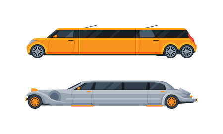 Limousine as Long Wheelbase Luxury Urban Transport Vector Setのイラスト素材