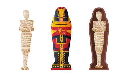 Mummy Case with Buried Ancient Egyptian Vector Setのイラスト素材