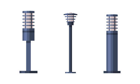 Street Light or Lamppost as City Park Light Source Vector Setのイラスト素材