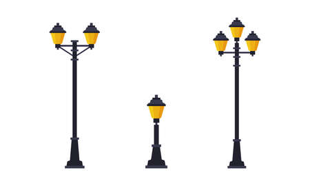 Street Light or Lamppost as City Park Light Source Vector Setのイラスト素材
