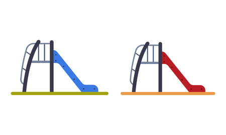 Colorful Wooden Slide with Ladder on Playground Vector Setのイラスト素材