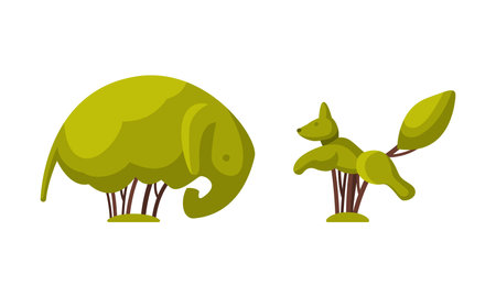 Shaped Bush with Lush Foliage as Park Zone Element Vector Setのイラスト素材