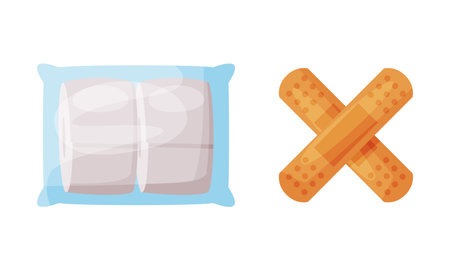 Bandage and Adhesive Plaster for First Aid Treatment Vector Setのイラスト素材