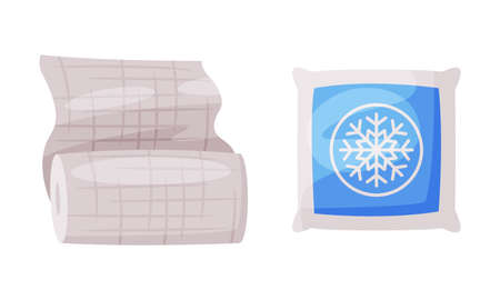 Roll of Medical Bandage and Cotton Wool for First Aid Treatment Vector Setのイラスト素材
