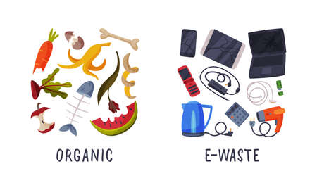 Sorting Garbage with Recycle Trash Object Vector Setのイラスト素材