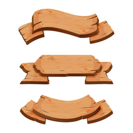 Wooden Empty Signboard Plank of Brown Timber Material Vector Setのイラスト素材