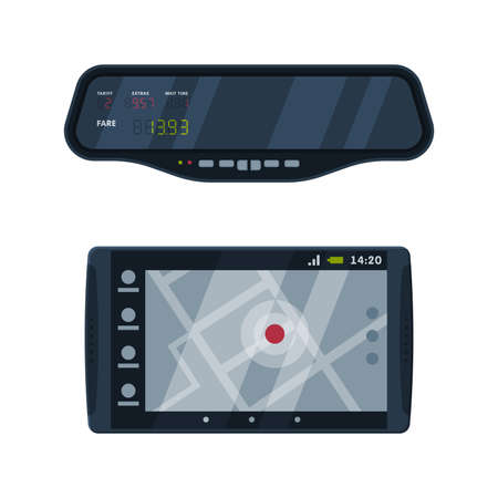 Taximeter as Electronic Device Installed in Taxicab for Calculating Passenger Fare Vector Setのイラスト素材