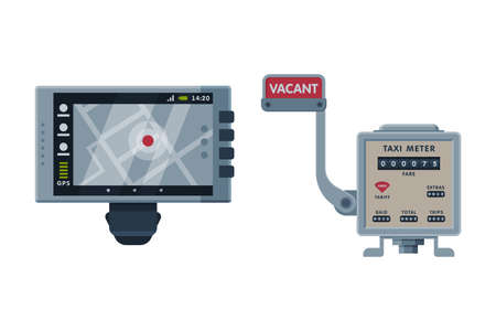 Navigation and Taximeter Device Installed in Taxicab for Calculating Passenger Fare and Showing...