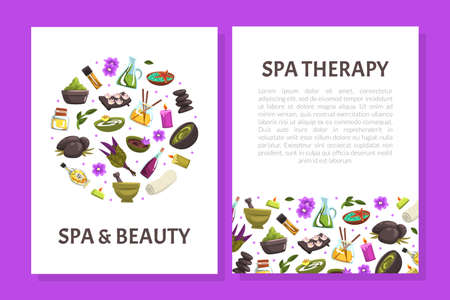 Spa and Beauty Advertising Banner with Rolled Towel and Hot Stone Vector Templateのイラスト素材