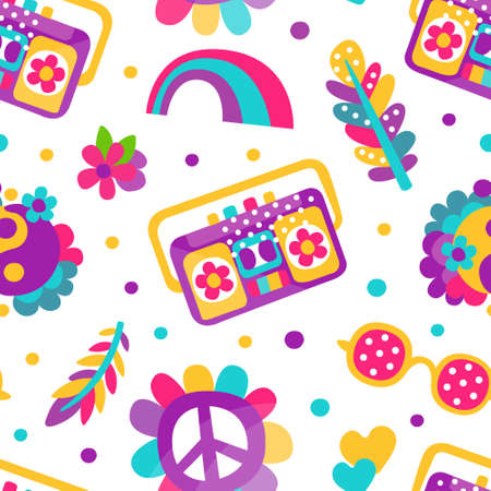 Hippie Bohemian Sticker Element Vector Seamless Pattern Templateのイラスト素材